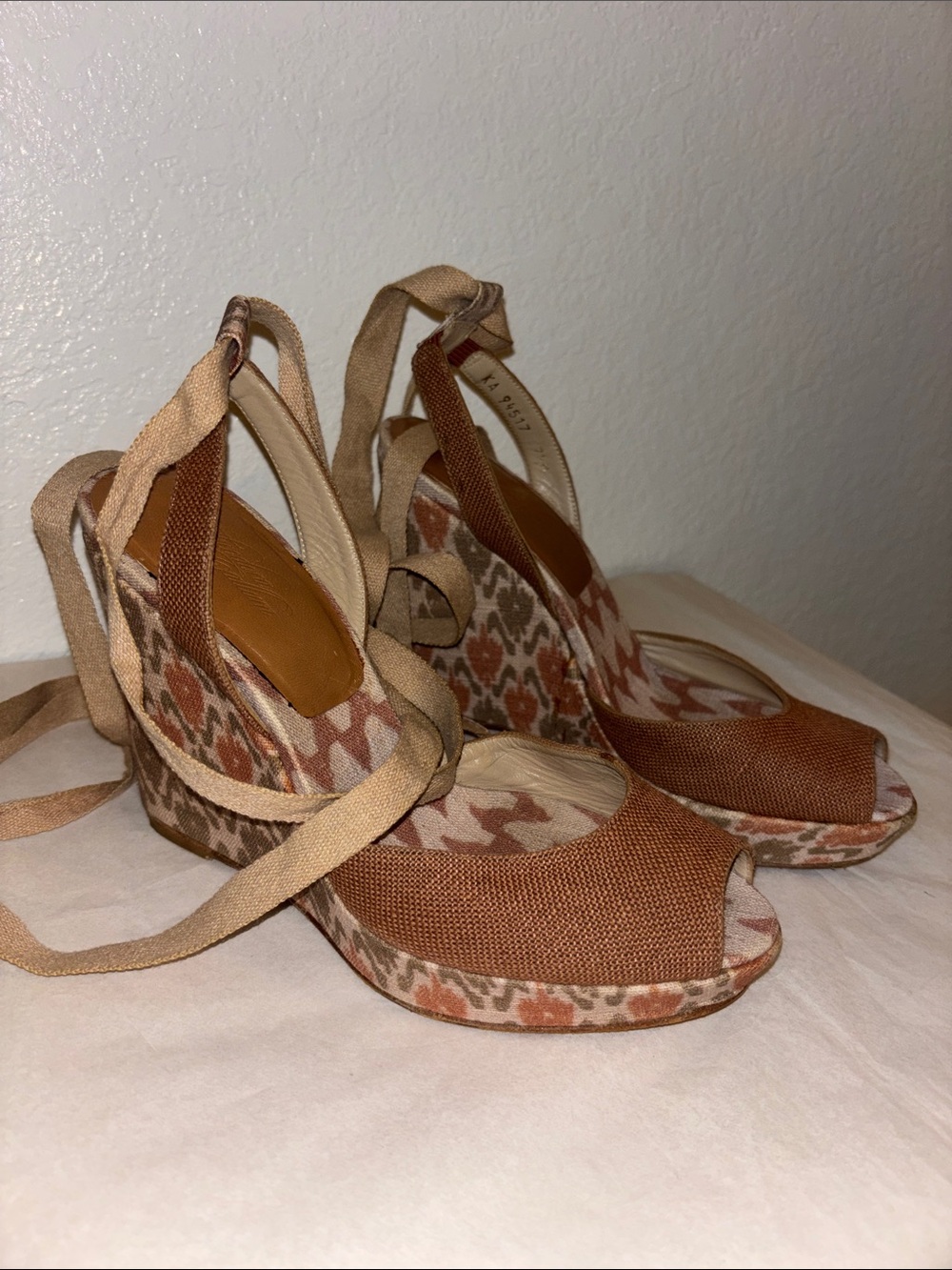 Stuart Weitzman x Theodora & Callum Wedges w Ankle Wrap sz 7.5